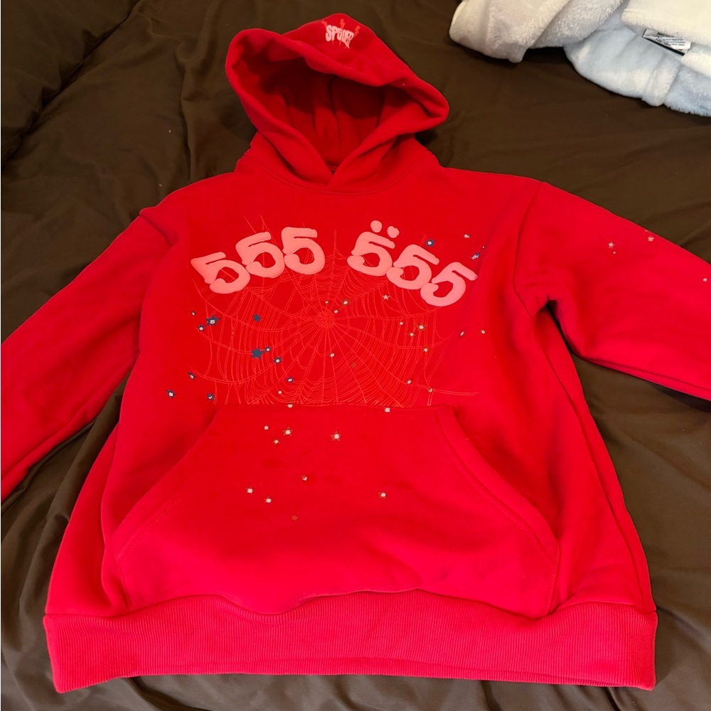 555 red sp5der hoodie